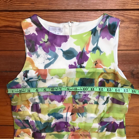 London Times Multi-Colored Tiered Dress and Talbots Green Cardigan, EUC, 10/L - Picture 5 of 16
